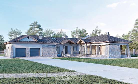 280-004-Л Проект одноэтажного дома и гаражом, классический домик из бризолита Советск | Проекты домов от House Expert