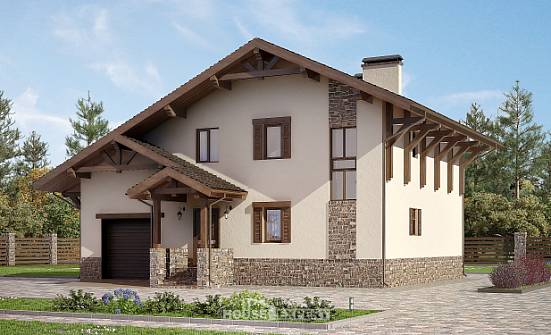 190-007-Л Проект двухэтажного дома с мансардным этажом и гаражом, просторный домик из кирпича Советск | Проекты домов от House Expert