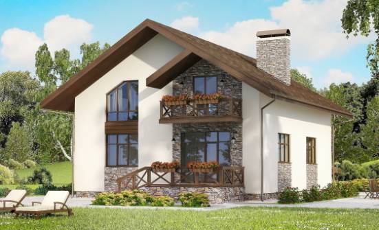 155-001-П Проект двухэтажного дома мансардой и гаражом, уютный домик из бризолита Калининград | Проекты домов от House Expert