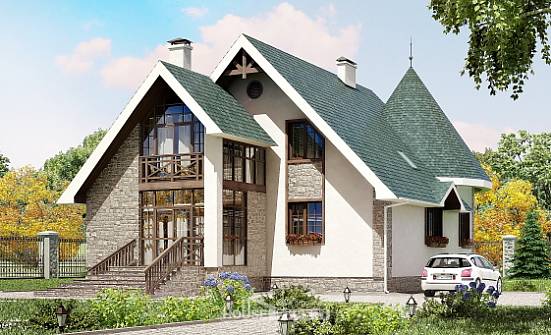 170-003-Л Проект двухэтажного дома мансардой, скромный коттедж из газосиликатных блоков Советск | Проекты домов от House Expert