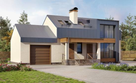 150-015-П Проект двухэтажного дома с мансардой и гаражом, скромный домик из теплоблока Гусев | Проекты домов от House Expert