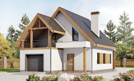 120-005-П Проект двухэтажного дома с мансардным этажом, гараж, уютный домик из бризолита Советск | Проекты домов от House Expert