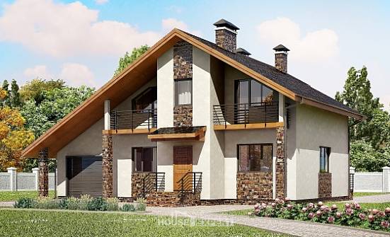180-008-Л Проект двухэтажного дома мансардой, гараж, просторный домик из арболита Гусев | Проекты домов от House Expert