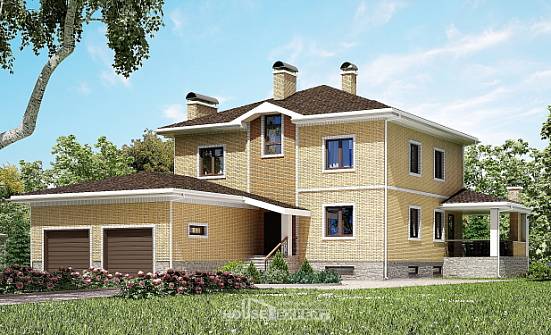 350-002-Л Проект трехэтажного дома, гараж, красивый домик из кирпича Гусев | Проекты домов от House Expert
