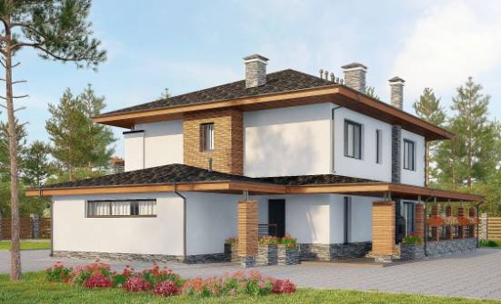 305-001-П Проект двухэтажного дома и гаражом, классический домик из поризованных блоков Калининград | Проекты домов от House Expert