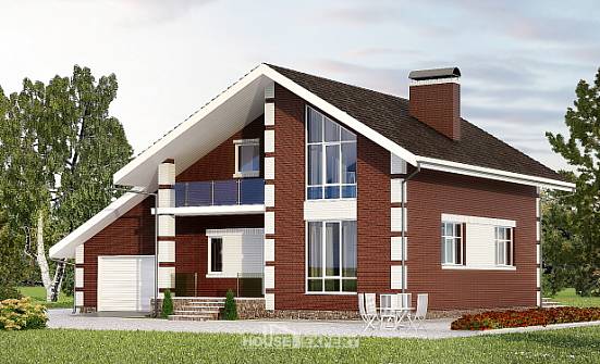 180-001-Л Проект двухэтажного дома с мансардой, гараж, доступный загородный дом из газобетона Калининград | Проекты домов от House Expert