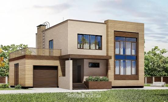220-003-Л Проект двухэтажного дома и гаражом, современный коттедж из бризолита Калининград | Проекты домов от House Expert