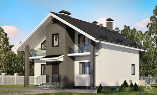 150-005-Л Проект двухэтажного дома с мансардным этажом, скромный домик из теплоблока Гусев | Проекты домов от House Expert