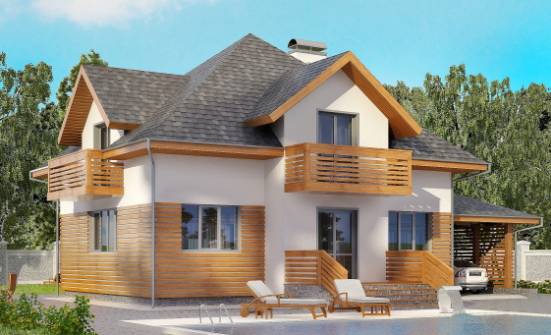155-004-П Проект двухэтажного дома мансардой и гаражом, недорогой дом из поризованных блоков Гусев | Проекты домов от House Expert