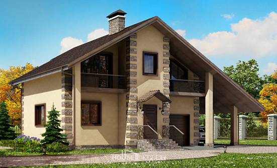150-003-П Проект двухэтажного дома мансардный этаж, гараж, простой загородный дом из газобетона Гусев | Проекты домов от House Expert