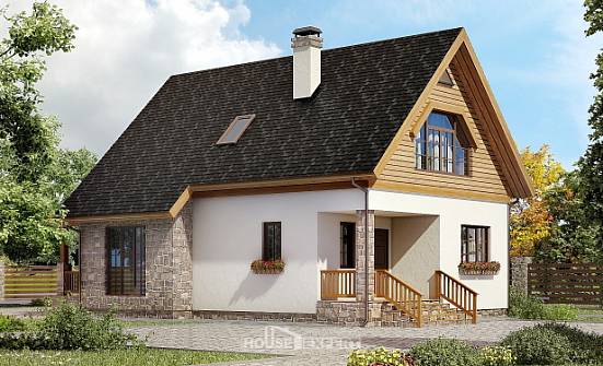 140-001-Л Проект двухэтажного дома с мансардой, бюджетный коттедж из газобетона Калининград | Проекты домов от House Expert
