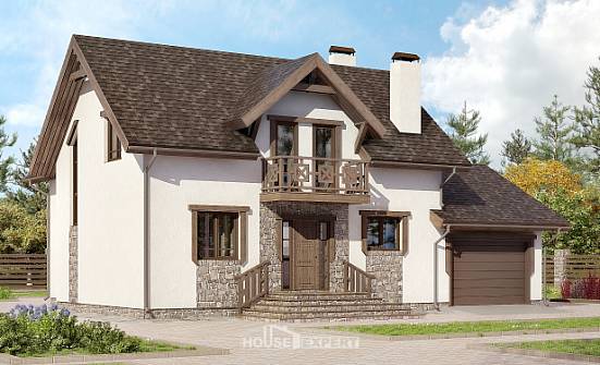 180-013-П Проект двухэтажного дома с мансардным этажом и гаражом, экономичный домик из арболита Советск | Проекты домов от House Expert