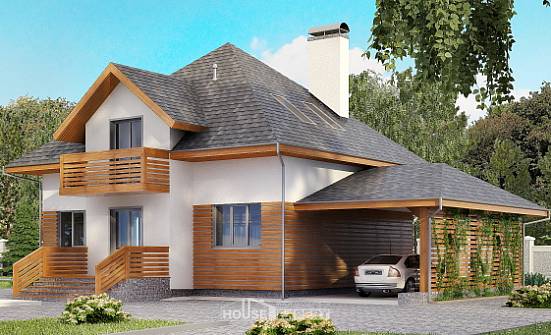 155-004-П Проект двухэтажного дома мансардой и гаражом, недорогой дом из поризованных блоков Гусев | Проекты домов от House Expert