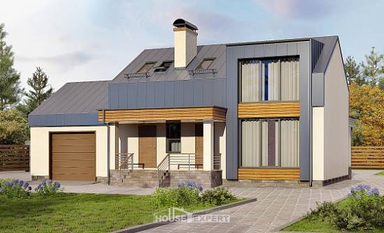 150-015-П Проект двухэтажного дома с мансардой и гаражом, скромный домик из теплоблока Гусев | Проекты домов от House Expert