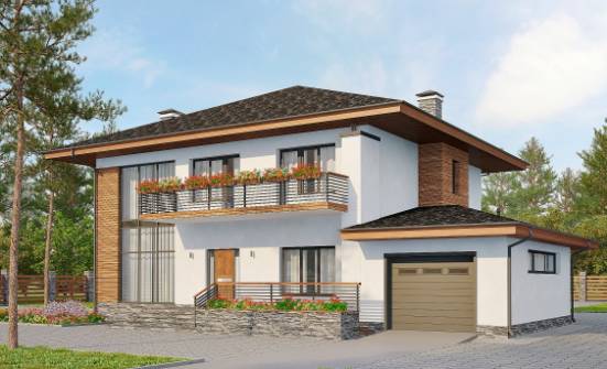 305-001-П Проект двухэтажного дома и гаражом, классический домик из поризованных блоков Калининград | Проекты домов от House Expert