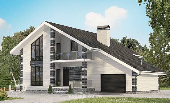 180-001-П Проект двухэтажного дома мансардой и гаражом, доступный коттедж из бризолита Калининград | Проекты домов от House Expert