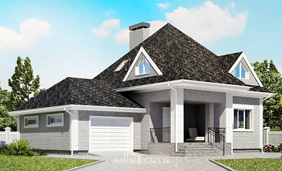 135-001-Л Проект двухэтажного дома мансардой и гаражом, современный загородный дом из кирпича Гусев | Проекты домов от House Expert