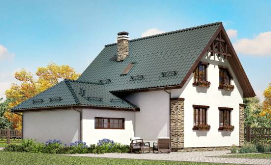 160-005-П Проект двухэтажного дома мансардой и гаражом, недорогой домик из бризолита Калининград | Проекты домов от House Expert