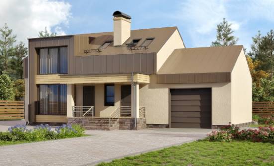 150-015-Л Проект двухэтажного дома мансардой, гараж, недорогой дом из бризолита Калининград | Проекты домов от House Expert