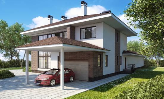 340-001-П Проект двухэтажного дома и гаражом, просторный коттедж из кирпича Советск | Проекты домов от House Expert