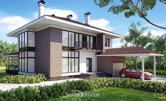 340-001-П Проект двухэтажного дома и гаражом, просторный коттедж из кирпича Советск | Проекты домов от House Expert