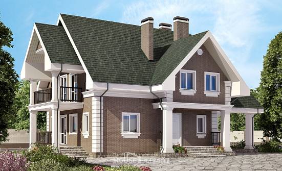 140-003-П Проект двухэтажного дома с мансардой, гараж, классический дом из бризолита Калининград | Проекты домов от House Expert