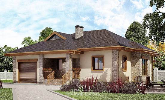 130-006-Л Проект одноэтажного дома и гаражом, бюджетный домик из теплоблока Советск | Проекты домов от House Expert