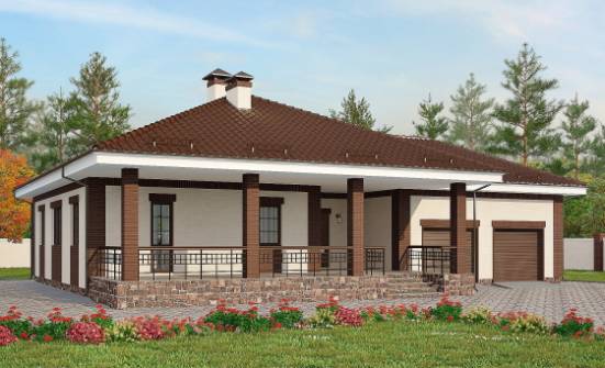 160-015-П Проект одноэтажного дома и гаражом, уютный домик из бризолита Гусев | Проекты одноэтажных домов от House Expert
