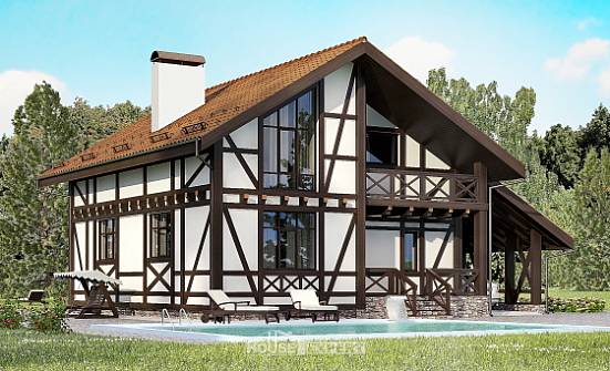 155-002-П Проект двухэтажного дома с мансардным этажом, гараж, простой домик из теплоблока Гусев | Проекты домов от House Expert