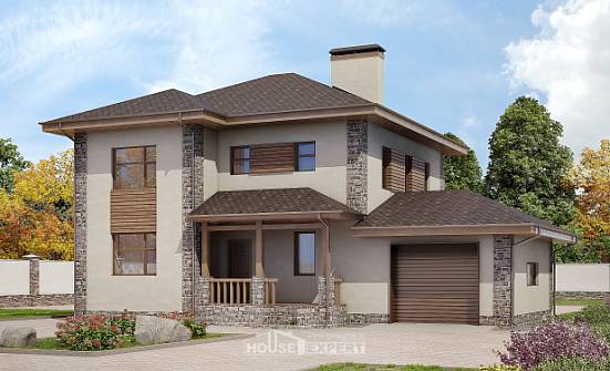 185-004-П Проект двухэтажного дома и гаражом, красивый дом из твинблока Калининград | Проекты домов от House Expert
