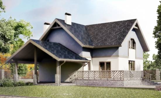 150-011-П Проект двухэтажного дома с мансардным этажом и гаражом, небольшой загородный дом из теплоблока Гусев | Проекты домов от House Expert