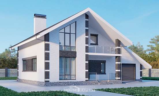 190-008-П Проект двухэтажного дома с мансардным этажом и гаражом, средний коттедж из газосиликатных блоков Калининград | Проекты домов от House Expert
