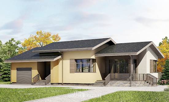 135-002-Л Проект одноэтажного дома и гаражом, красивый домик из бризолита Калининград | Проекты домов от House Expert