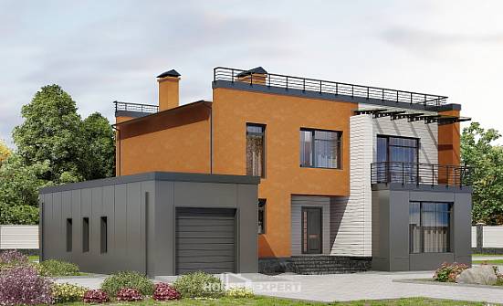 260-002-Л Проект двухэтажного дома и гаражом, классический дом из керамзитобетонных блоков Калининград | Проекты домов от House Expert