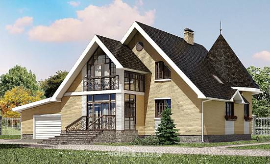 250-001-Л Проект двухэтажного дома с мансардой, гараж, современный загородный дом из бризолита Гусев | Проекты домов от House Expert