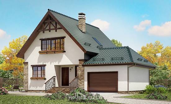 160-005-П Проект двухэтажного дома мансардой и гаражом, недорогой домик из бризолита Калининград | Проекты домов от House Expert