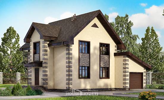 160-004-П Проект двухэтажного дома и гаражом, современный домик из пеноблока Гусев | Проекты домов от House Expert