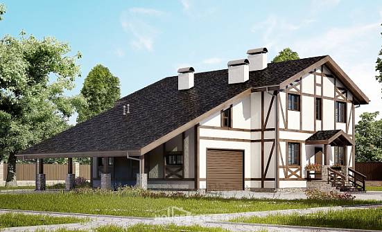250-002-Л Проект двухэтажного дома с мансардой и гаражом, современный домик из кирпича, Калининград