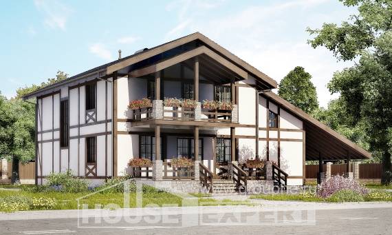 250-002-Л Проект двухэтажного дома с мансардным этажом и гаражом, простой дом из кирпича Гусев, House Expert