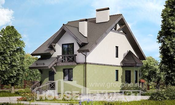 120-003-П Проект двухэтажного дома мансардой, доступный коттедж из блока Советск, House Expert