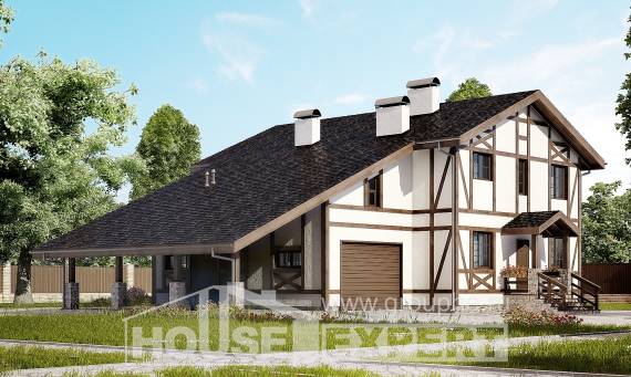 250-002-Л Проект двухэтажного дома мансардой и гаражом, простой дом из кирпича Калининград, House Expert