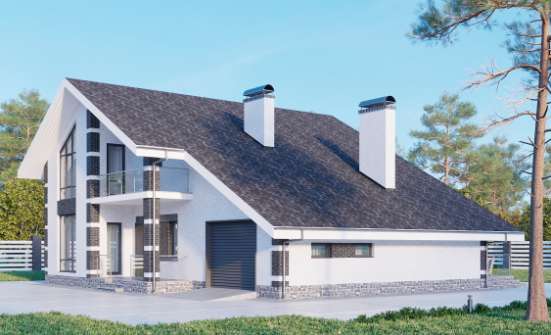 190-008-П Проект двухэтажного дома мансардный этаж, гараж, просторный домик из арболита Гусев | Проекты домов от House Expert