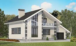 180-001-П Проект двухэтажного дома с мансардой и гаражом, классический домик из твинблока, Советск