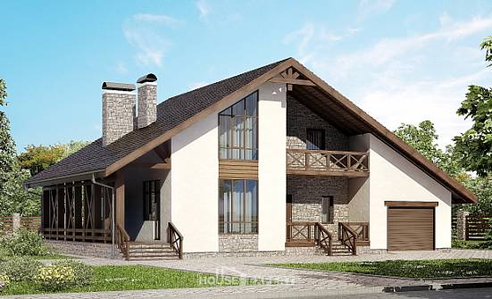 265-001-П Проект двухэтажного дома мансардой и гаражом, огромный домик из газобетона, Калининград