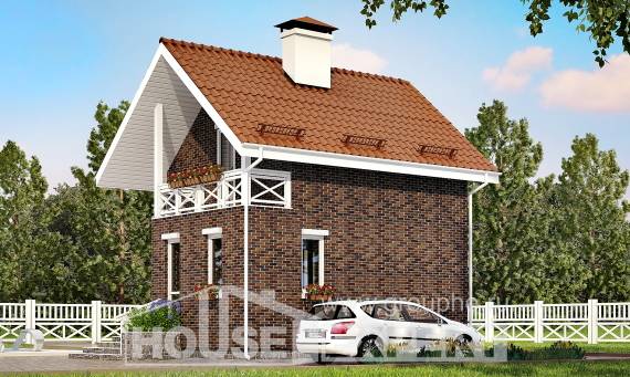 045-001-Л Проект двухэтажного дома мансардный этаж, миниатюрный коттедж из блока Гусев, House Expert