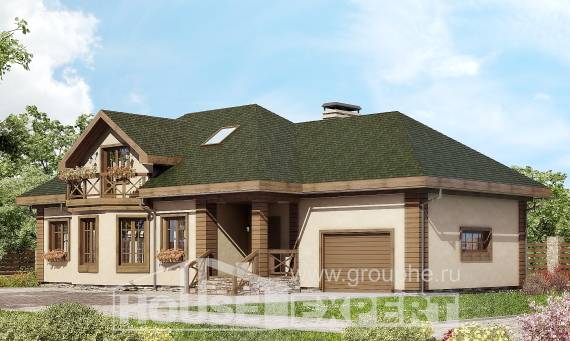 180-010-П Проект двухэтажного дома мансардный этаж, гараж, простой загородный дом из пеноблока Гусев, House Expert