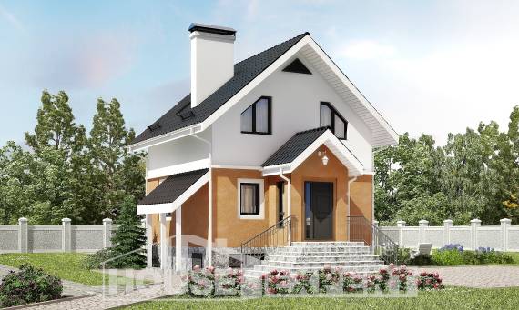 100-005-Л Проект двухэтажного дома с мансардой, скромный дом из теплоблока, Советск