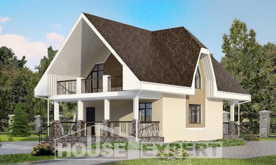 125-001-Л Проект двухэтажного дома мансардный этаж, недорогой коттедж из бризолита Калининград, House Expert