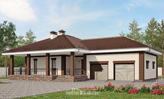 160-015-П Проект одноэтажного дома и гаражом, доступный загородный дом из твинблока Калининград | Проекты одноэтажных домов от House Expert