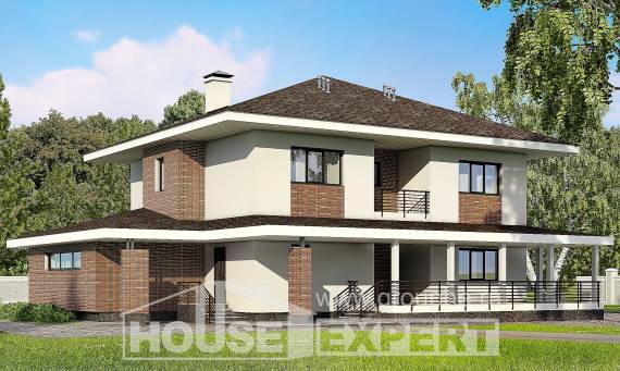 275-002-П Проект двухэтажного дома и гаражом, классический домик из кирпича, Гусев